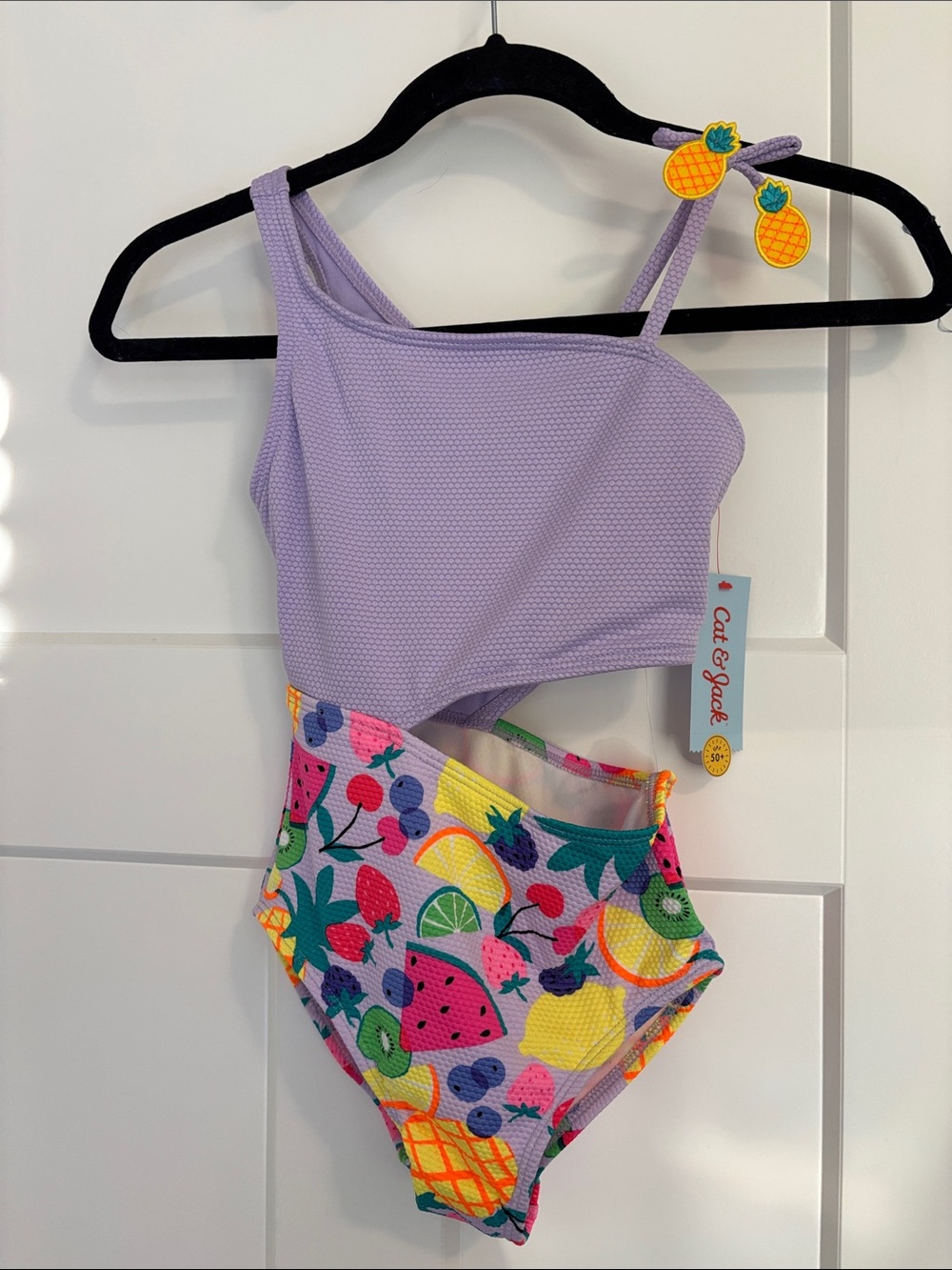 Cat & Jack Lavender One-Shoulder Fruit-Print One-Piece Swimsuit girls 8